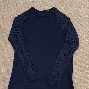 Elegant Navy Lace Sleeve Top